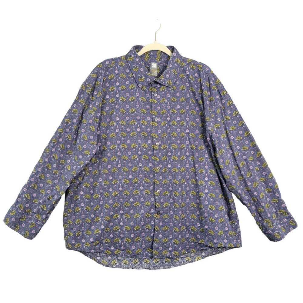 STACY ADAMS Purple Floral Modern Fit Cotton Button Shirt Preppy SIZE 19 34/35